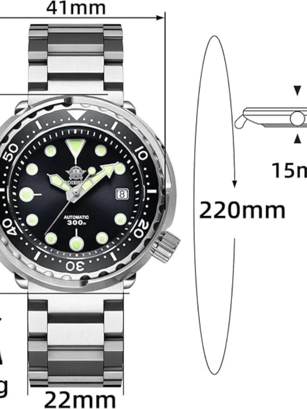 ADDIESDIVE Dive Watch 44.5 MM Automatic Wristwatch Waterproof 300 M Date